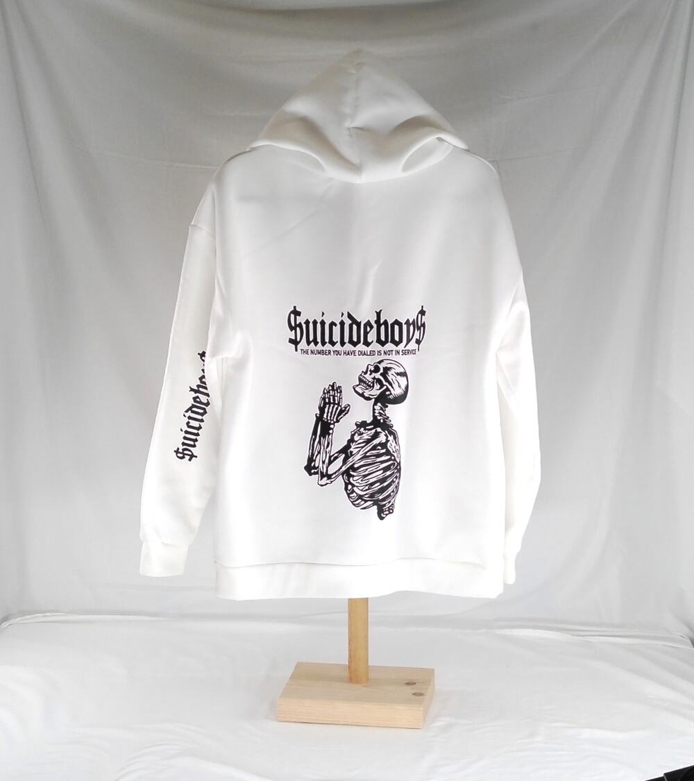 Suicideboys White Graphic Hoodie Skeleton Prayer Print Oversized 0XL